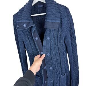 Blue Willi's Sweater Women's M Blue Cardigan Snap Up Cable Knit Denim Collar